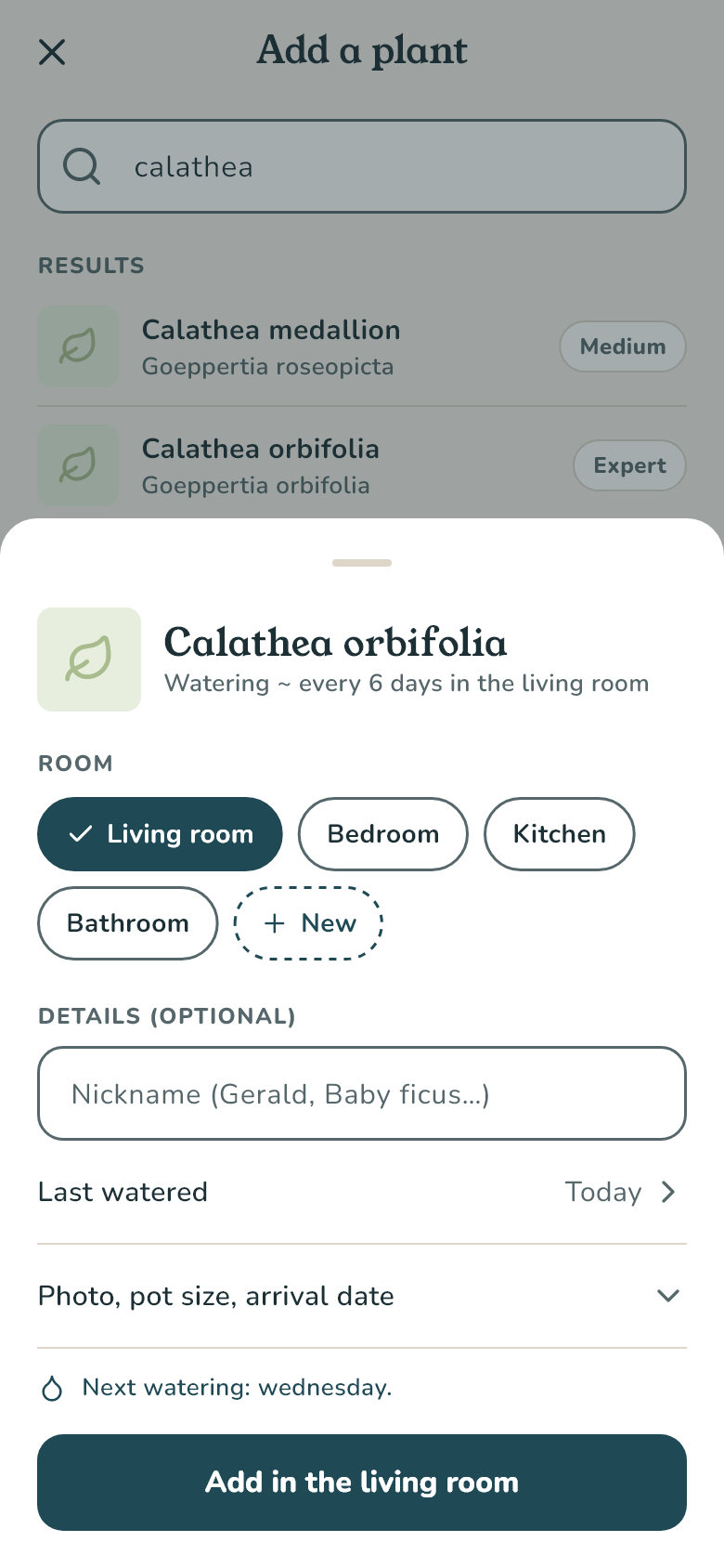 Adding a plant in the Xyléa app