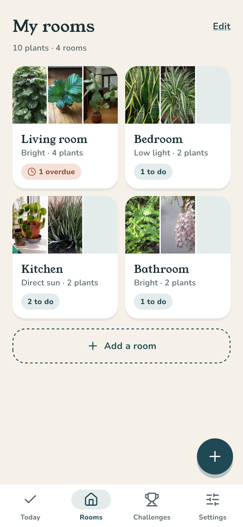 The My rooms screen of the Xyléa app