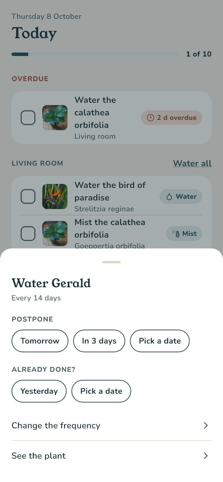 Postponing a task in the Xyléa app